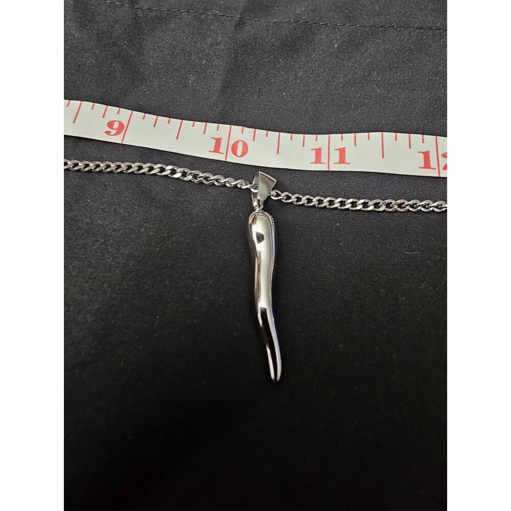 Cornicello Silver ToneItalian horn pendant on a 1.5mm 24in Stainless steel chain
